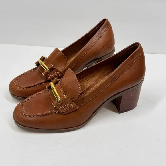 Lauren Ralph Lauren Loafer Slip On Brown Leather Block Heel Classic Size 5.5B - Picture 3 of 10